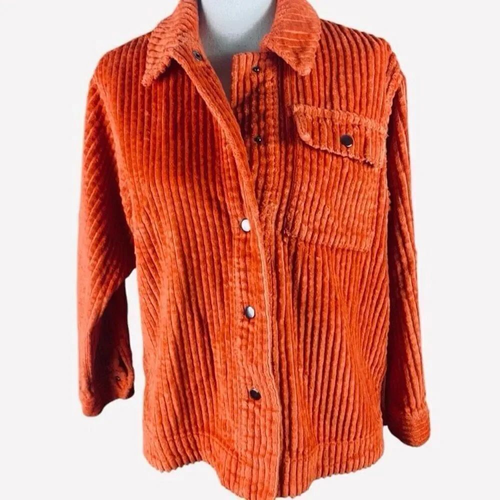 Vero Moda Womens Orange Corduroy Long Sleeve Snap Shirt Small